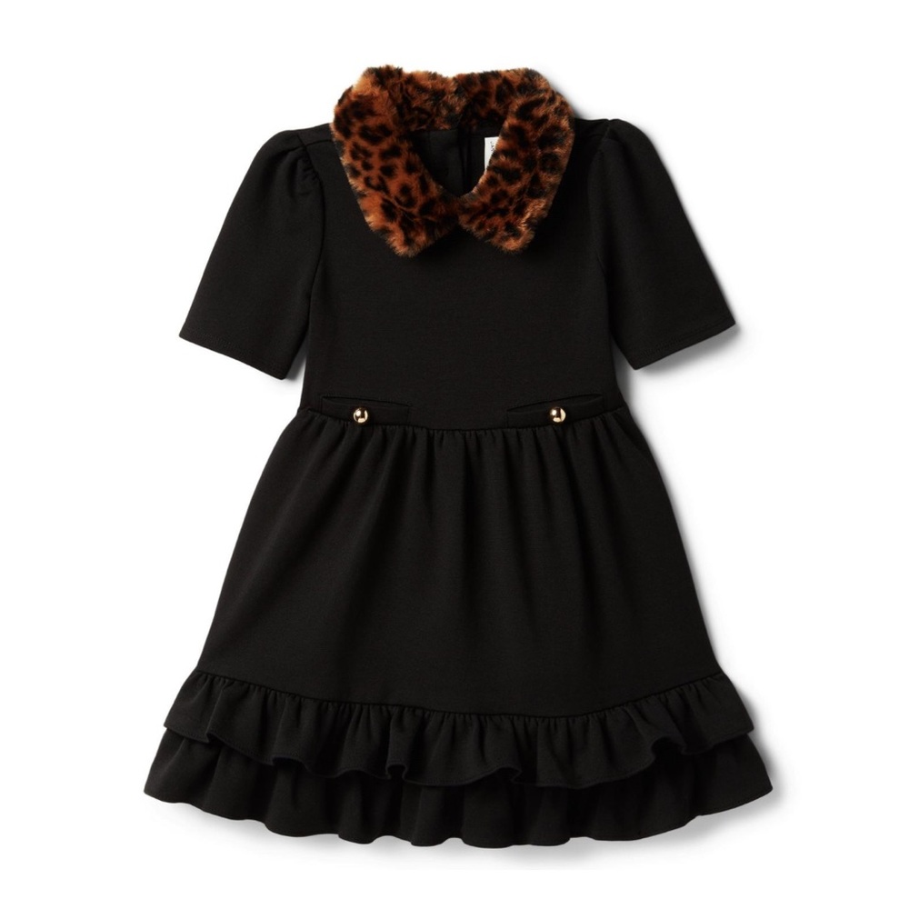 • Janie and Jack • Girls FAUX FUR COLLARED DRESS Black / Brown 5
